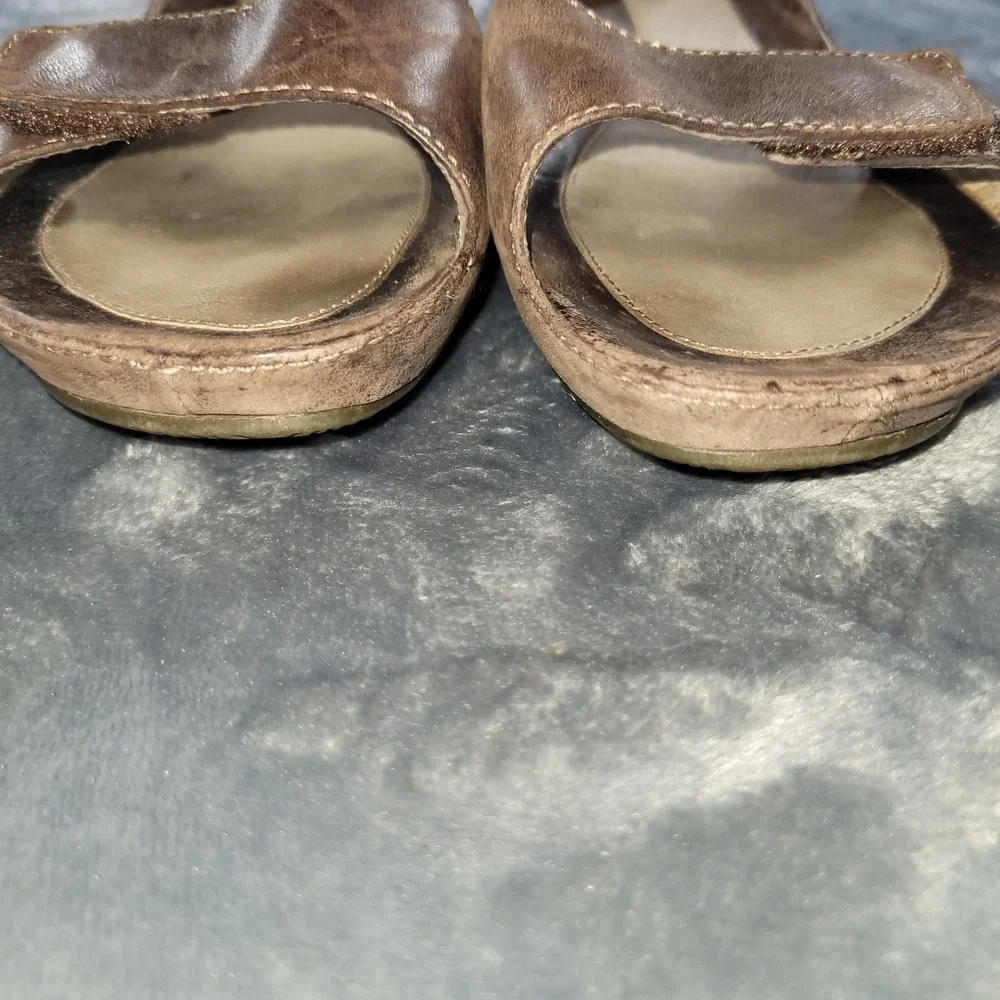 Ecco‎ Womens Brown Leather Wedge Sandals Slingback Buckle Ankle Strap Size 9